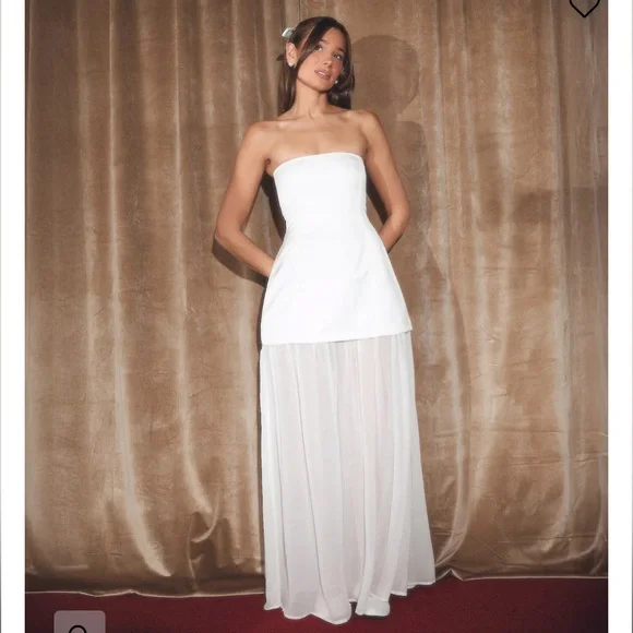 strapless white flowy dress Shop White Bustier Top Flowy Dress - for Women | OUTZIDR main image 1